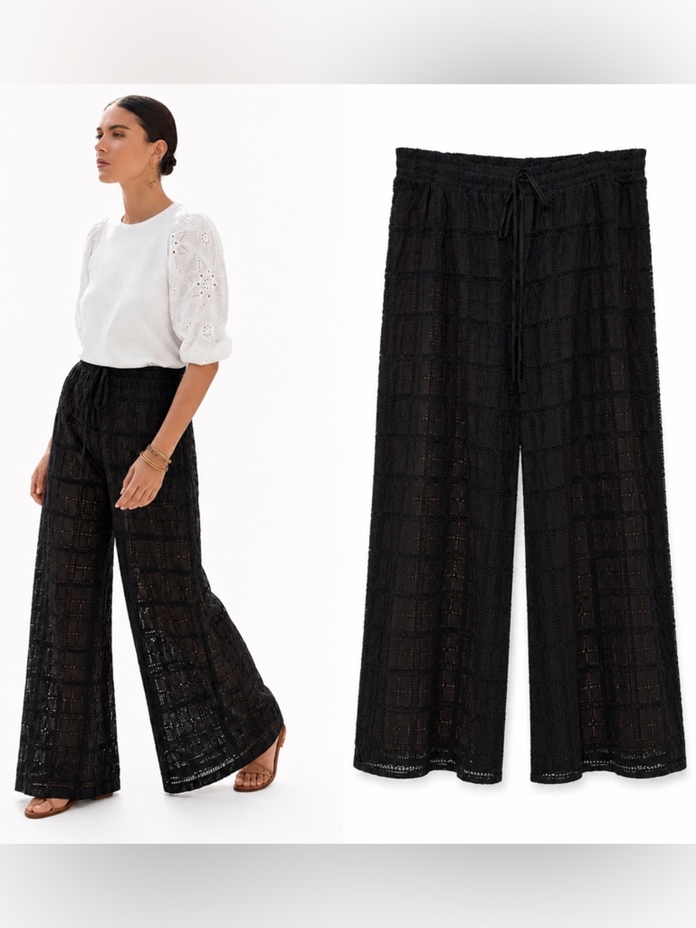 NWT Jade by Johnny Was Crochet Wide Leg Lounge Pants 2X Black Boho